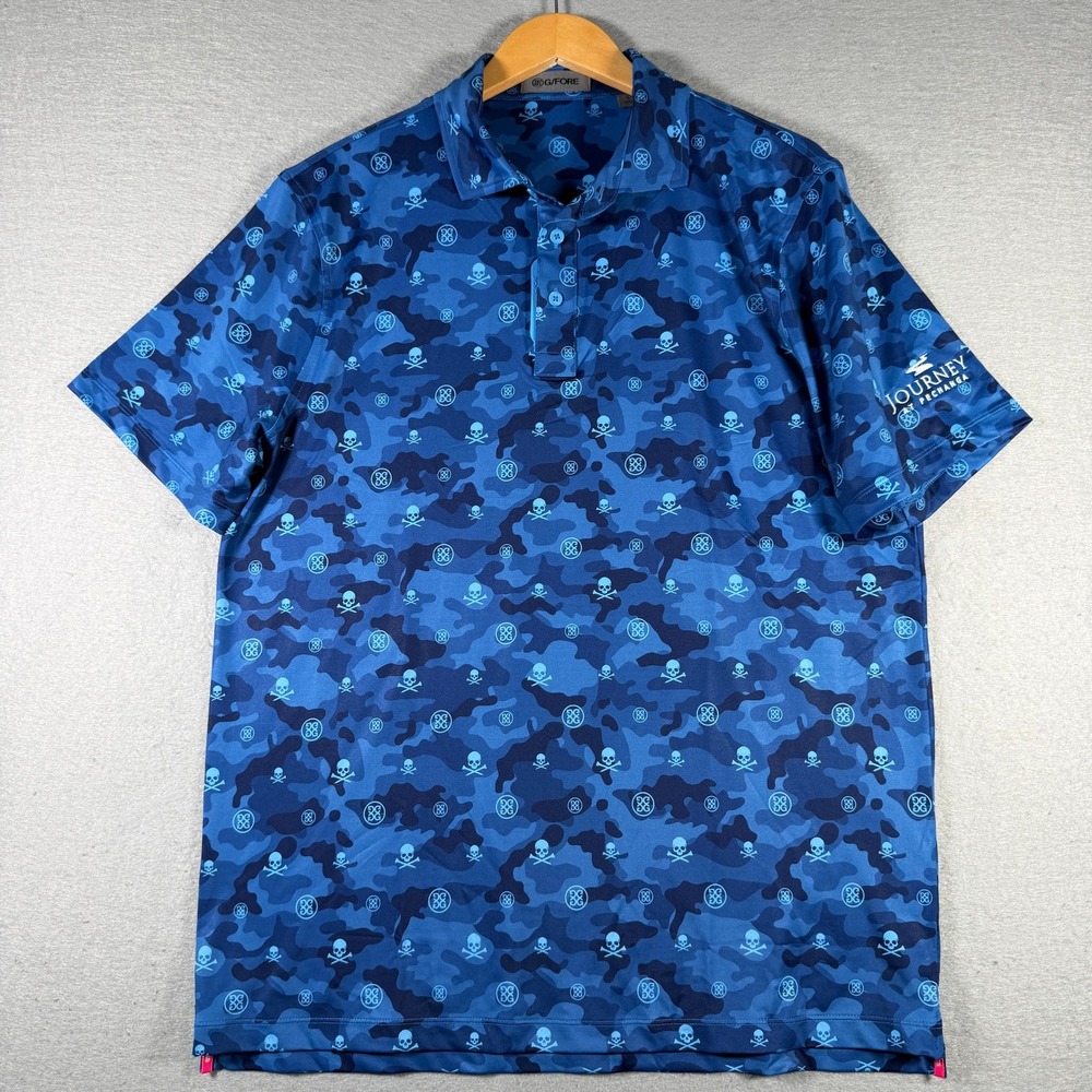 G/FORE Mens Skull & Ts Camo Golf Polo Shirt Blue AZU GMP000100 Large
